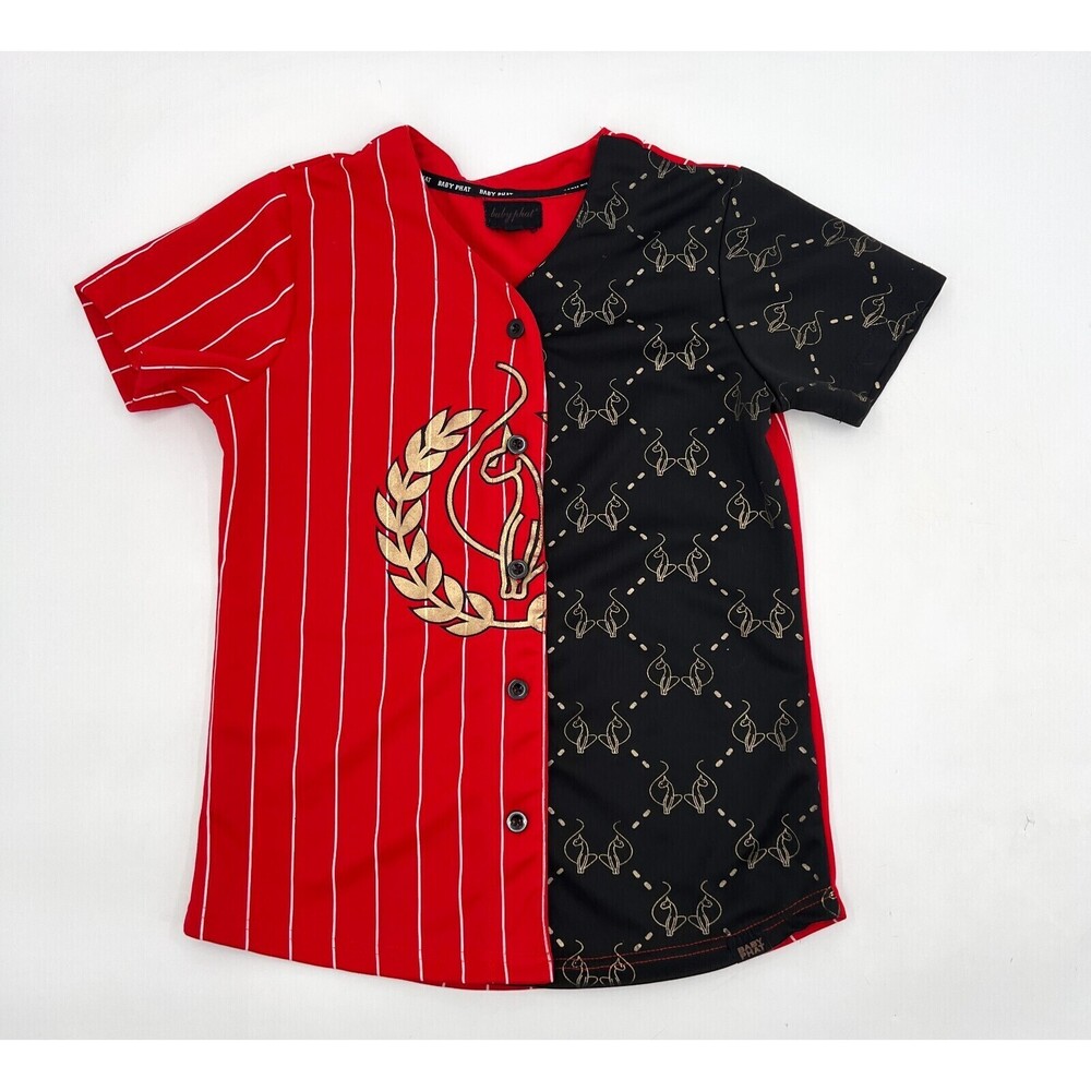 Baby Phat Jersey Shirt Womens Small Red Black Button Up Baseball Short Sleeve